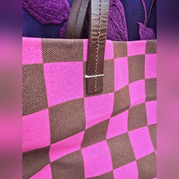 CLARE V. Pink and Brown Checkered Tote Bag - Picture 11 of 12